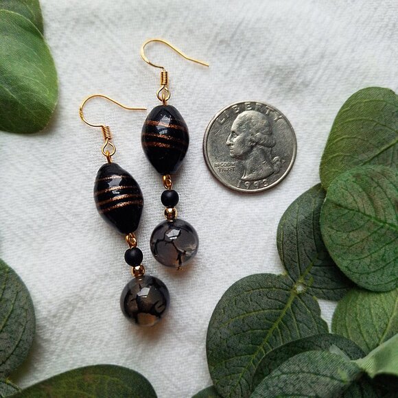 Spiderweb Agate Gold Earrings, Whimsigoth Crystal Earrings, Vintage Inspired - Picture 2 of 8